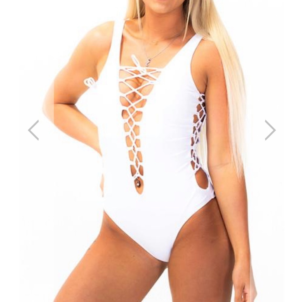 NWT White lace up one piece Bianca Sunny Suit